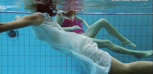  Underwater swimming pool lesbians Lera and Sima Lastova